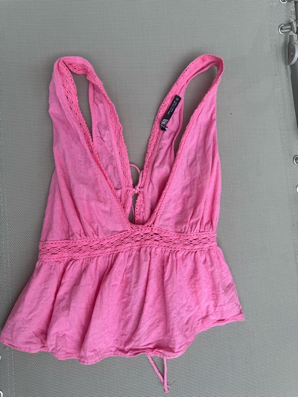 ZARA Pink Crochet-Trim Tank Top